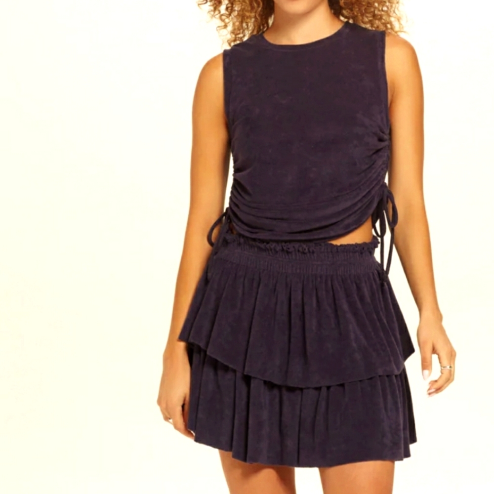 GOLDIE LEWINTER EVEREVE Peruvian pima cotton BLACK RUFFLE MINI SKIRT M cy